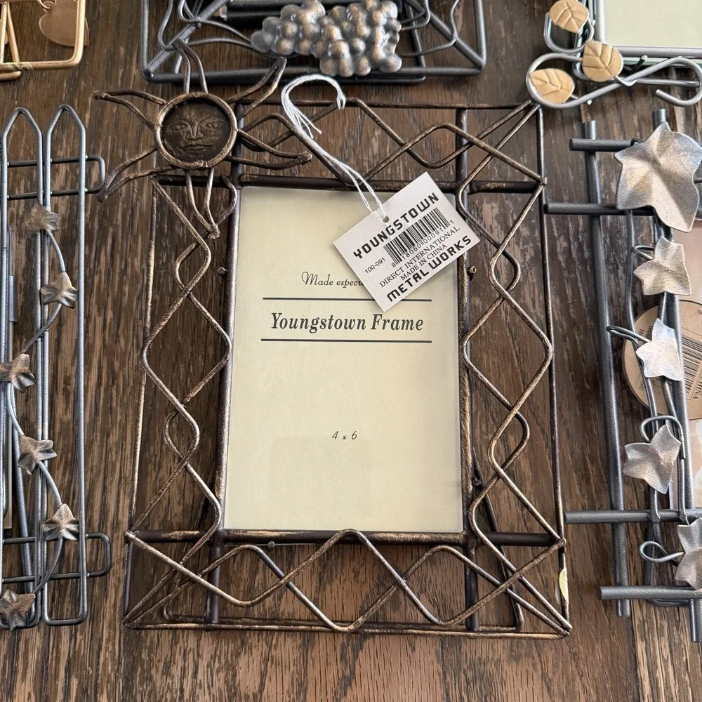 Lot Of 6 VTG Metal 90s Photo Frames NEW Floral‎ Leaves Vines Hearts Wire Accents